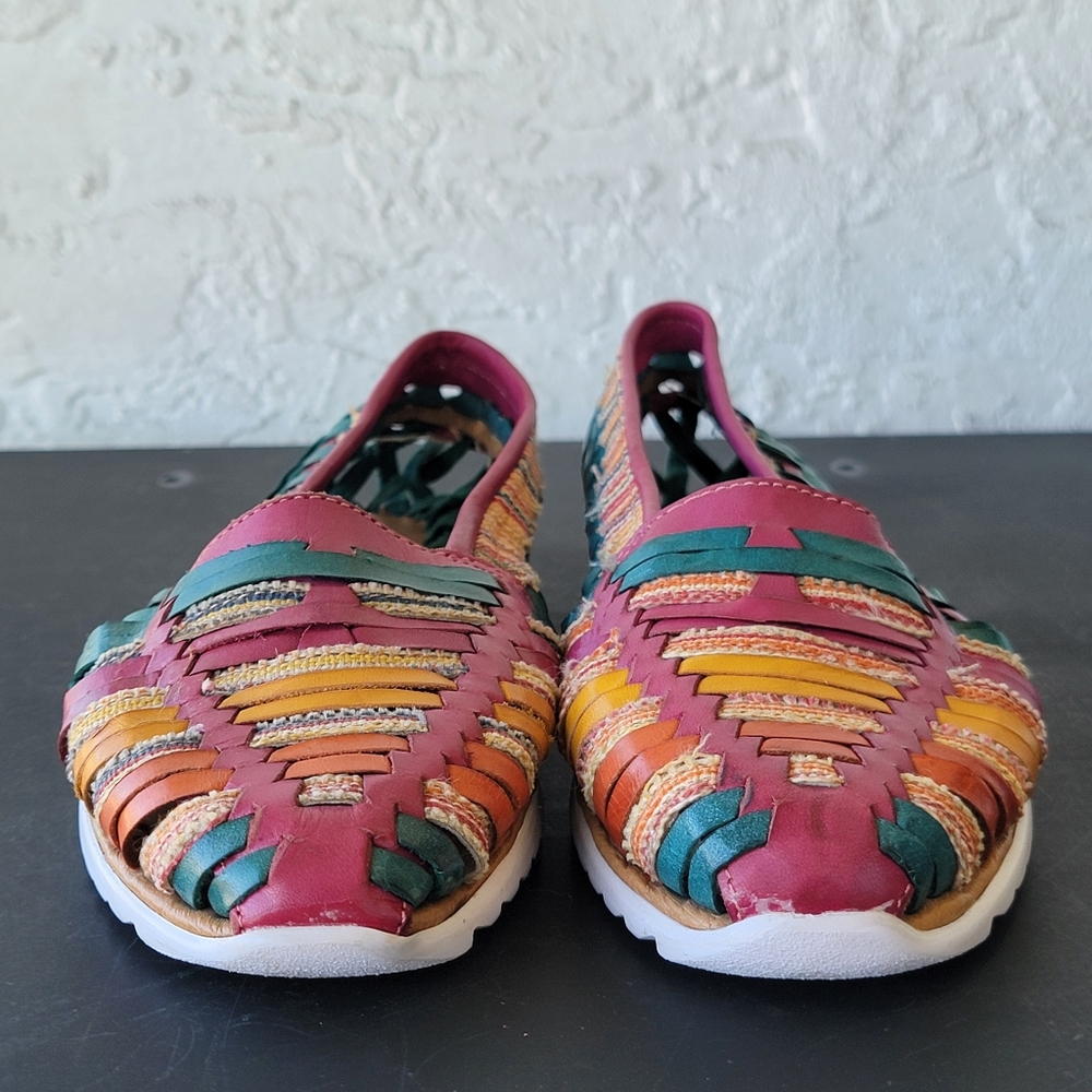 Huarache Leather Sandals Women’s US 8 Colorful Handmade Flats Shoes - Picture 4 of 8